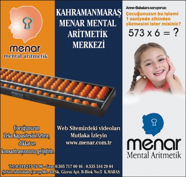 KAHRAMANMARAŞ MENAR MENTAL ARİTMETİK MERKEZİ