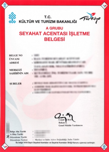 Satılık A Grubu Seyahat Acentası Belgesi