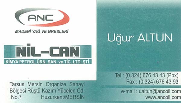 ANC Madeni Yağ ve Gresleri  Nil - Can Kimya Petrol Ürünleri San. ve Tic. Ltd. Şti